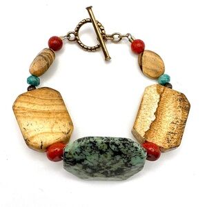 Studio Barse Turquoise, Picture Jasper, and Coral Southwestern Toggle Bracelet